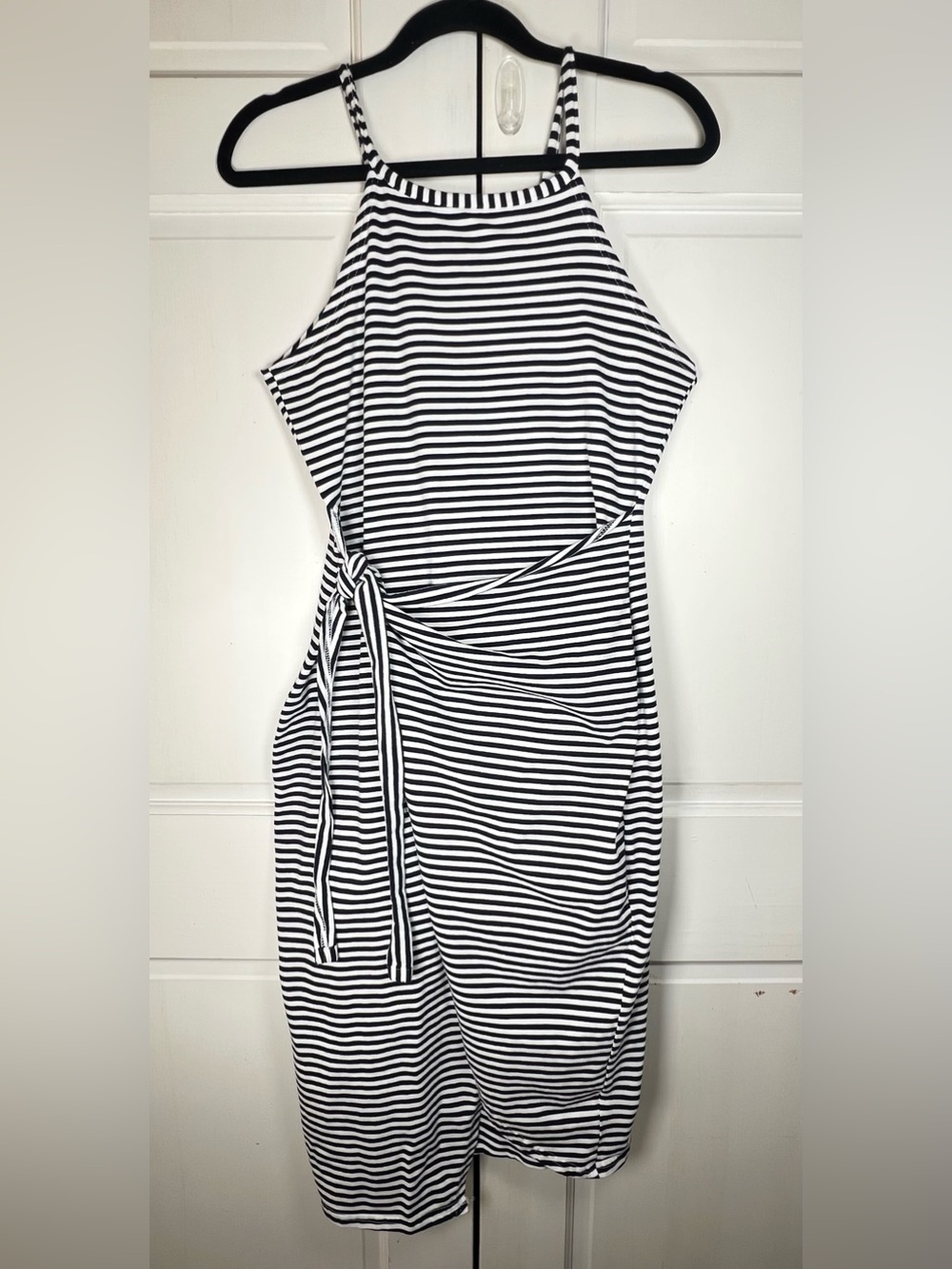 Chic Style Nautical Striped Halter Midi Dress Side Tie Blue/White Sz M - Picture 4 of 8